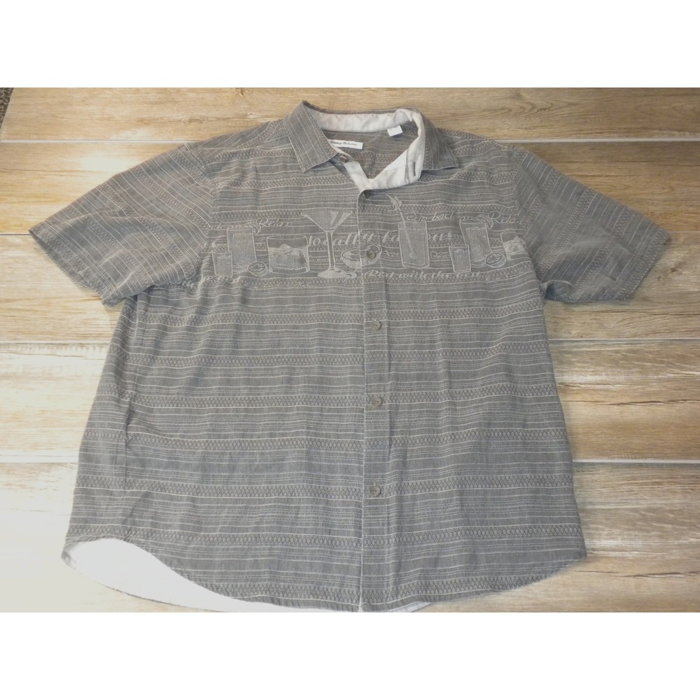 Tommy Bahama Shirt Mens XL Gray Silk Line 'Em Up Sip Back Relax Cocktail Resort